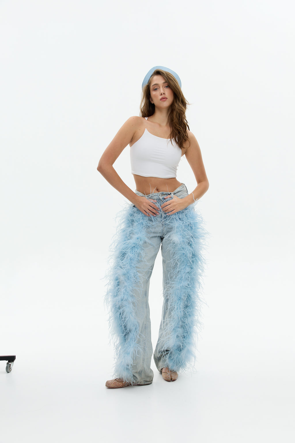 Feather-Trim Denim Jeans