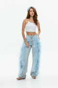 Feather-Trim Denim Jeans
